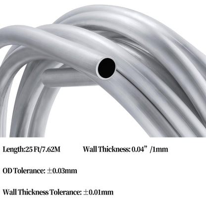 1/4" OD Aluminum Coiled Tubing, CYIWPH Seamless Round Pipe 1060, 0.04" Wall Thickness, Refrigeration Tubing, Fuel Line, Automotive Oil Pipe, Compressor Tube, 25Ft