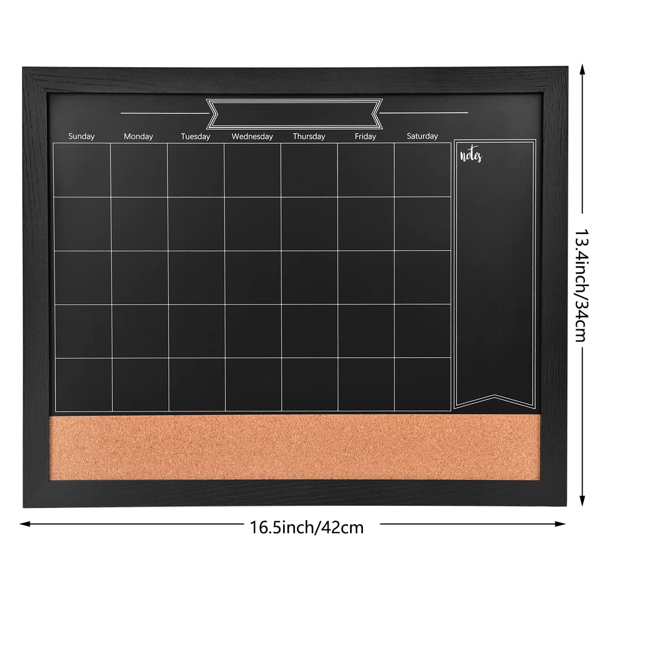 Umtiti Chalkboard Calendar and Bulletin Combo Board. Black Solid Wood Frame，Magnetic Chalkboard.Perfect for Office, Home School Message Board,BK-3442-CA