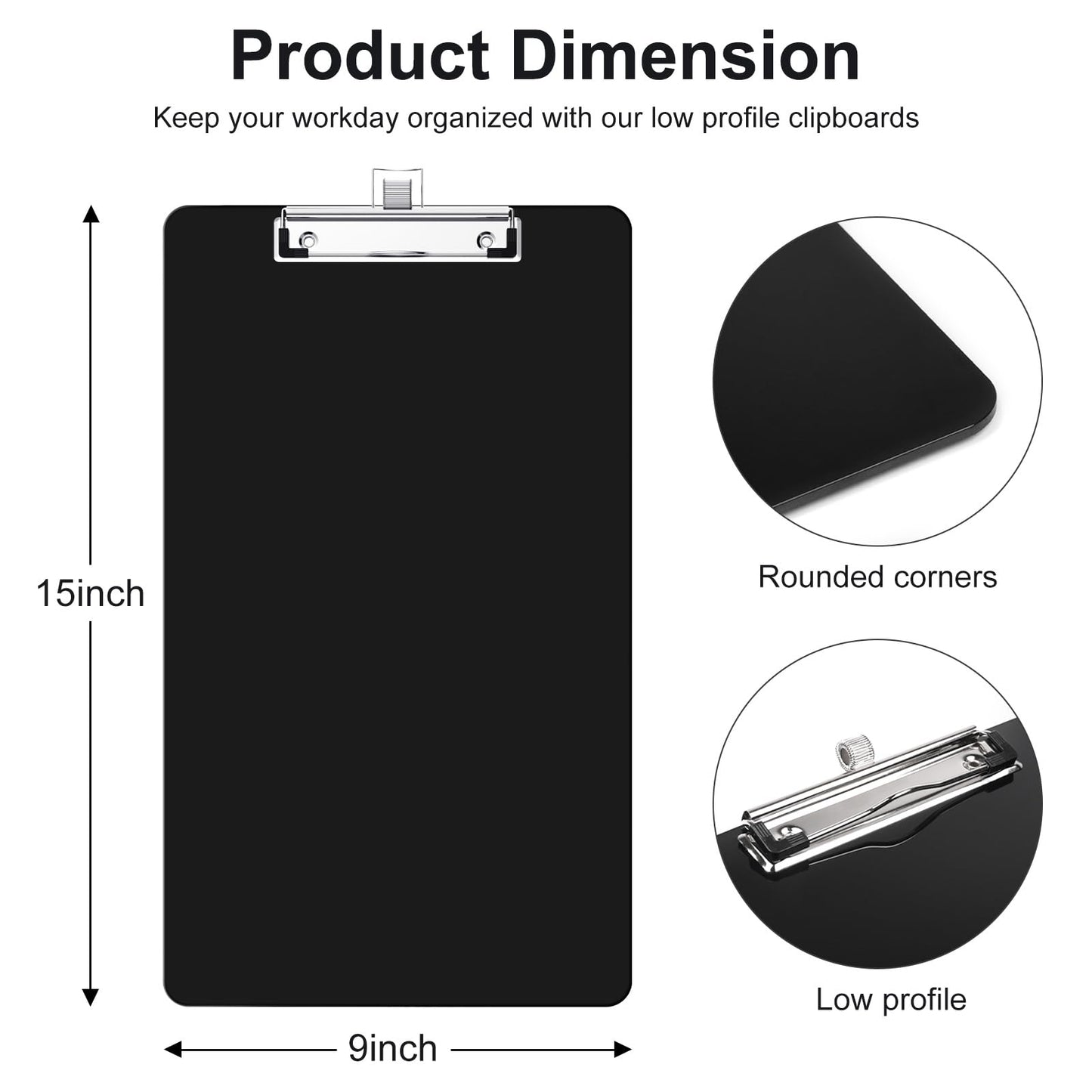 Zoenley Legal Size Clipboard with Pen Holder, Black 8.5 x 14 Plastic Clip Board for Lawyer, Nurse, Business, Size 9 x 15, with Low Profile Clip, Office & School Supplies(2Pack)