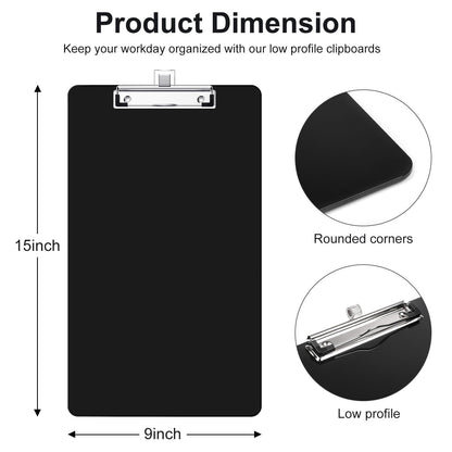Zoenley Legal Size Clipboard with Pen Holder, Black 8.5 x 14 Plastic Clip Board for Lawyer, Nurse, Business, Size 9 x 15, with Low Profile Clip, Office & School Supplies(2Pack)