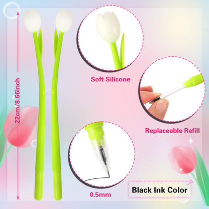SANNIX Color Changing Tulip Flower Pens, 50 Pcs Novely Fun Tulip Gel Ink Pen Bulk for Birthday Party Favors Gift School Classroom Office Stationery Store Bags Filler