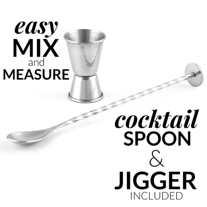 Zulay Kitchen 24 oz Stainless Steel Cocktail Shaker Set - Mixed Drink Shaker - Martini Shaker Set with Built in Strainer, Double Sided Jigger & Combo Muddler Mixing Spoon - Pro Margarita Shaker