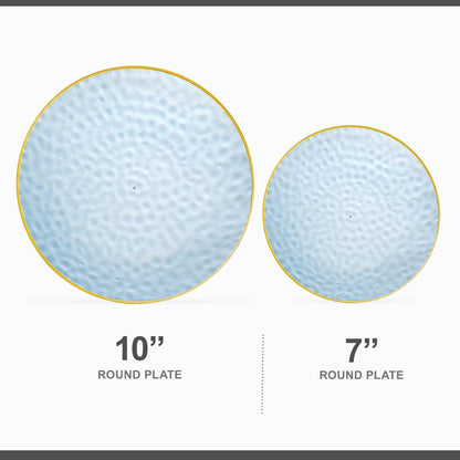 PLASTICPRO 32 Piece Combo Plates Set includes 16-7'' inch Plates & 16-10'' inch Plate Blue Hammered Plastic PartyPlate Premium heavyweight Elegant, Disposable, Tableware, Dishes,