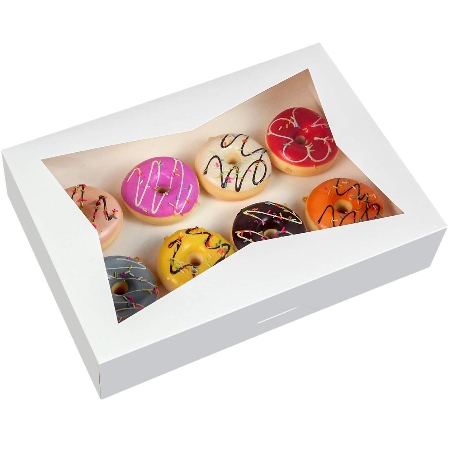 15-Pack Cookie Pastry Boxes 14 x10 x 3inch,White Large Bakery Box Container with PVC Windows for Pie and Donut Box Paperboard Lock Corner,Pack of 15