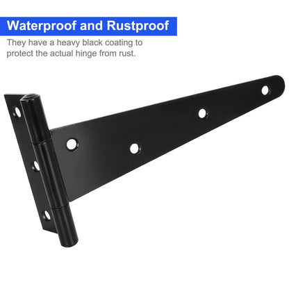 AConnet 6PCS T Strap Hinges 8 Inch Heavy Duty Gate Hinges Barn Door Hinges Shed Hinge Black Strap Hinge for Barn Door, Wooden Fences, Shed Door, Cabinet