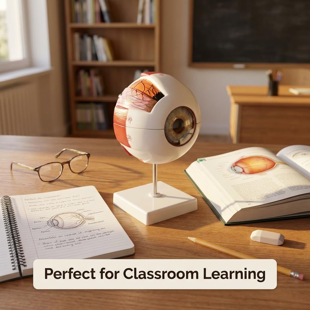 QWORK 6X Enlarged Human Eye Anatomy Model, Magnified Eyeball Model with Detachable Bracket, Anatomically Accurate Science Education Display Medical Teaching Education Human Eye Anatomical Model