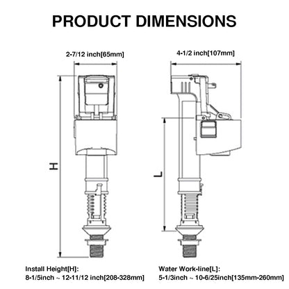 Universal Toilet Fill Valve Assembly with Mount Nut, Adjustable Water Height Bottom Entry Inlet Valves Compatible with Caroma Toilets, Silent Fill and Easy to Install