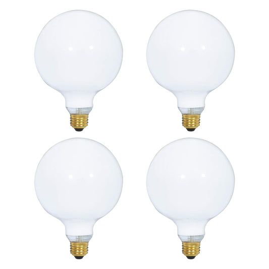 (4 Pack) G25 Incandescent Incandescent Light Bulb 2700K Soft Light, Decorative Globe Light Bulbs,E26 Medium Base, Perfect for Pendant Bathroom/Vanity Mirror Makeup, Dimmable. (White-Finish, 25-Watt)
