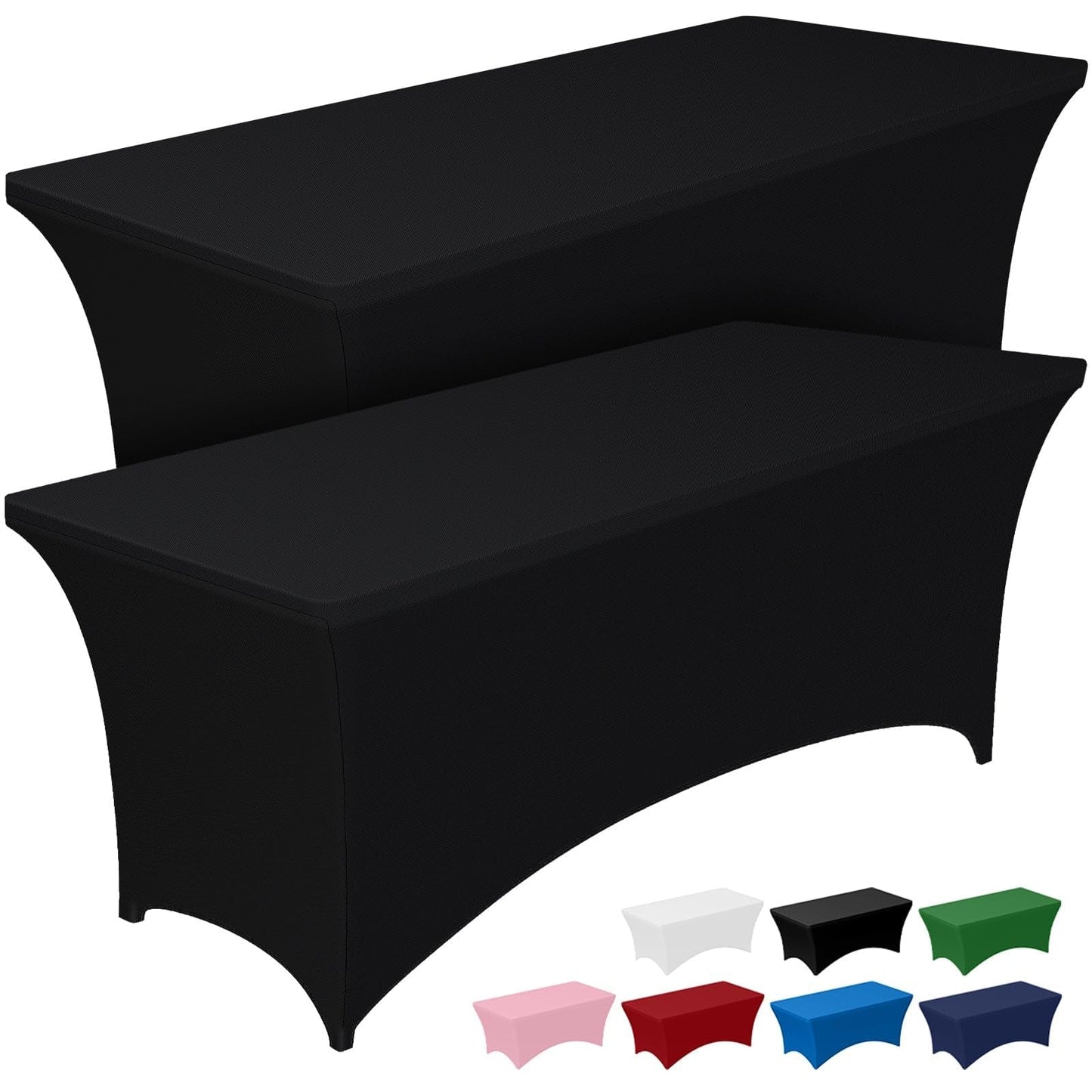 Pureegg Spandex Tablecloth 8ft - 2 Pack, Fitted and Tight Table Cloth for Rectangular Table, Wrinkle-Free and Stretch Table Cover for Party, Wedding, and Banquet, Black, 96" L x 30" W x 30" H
