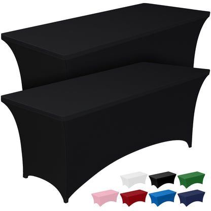 Pureegg Spandex Tablecloth 8ft - 2 Pack, Fitted and Tight Table Cloth for Rectangular Table, Wrinkle-Free and Stretch Table Cover for Party, Wedding, and Banquet, Black, 96" L x 30" W x 30" H