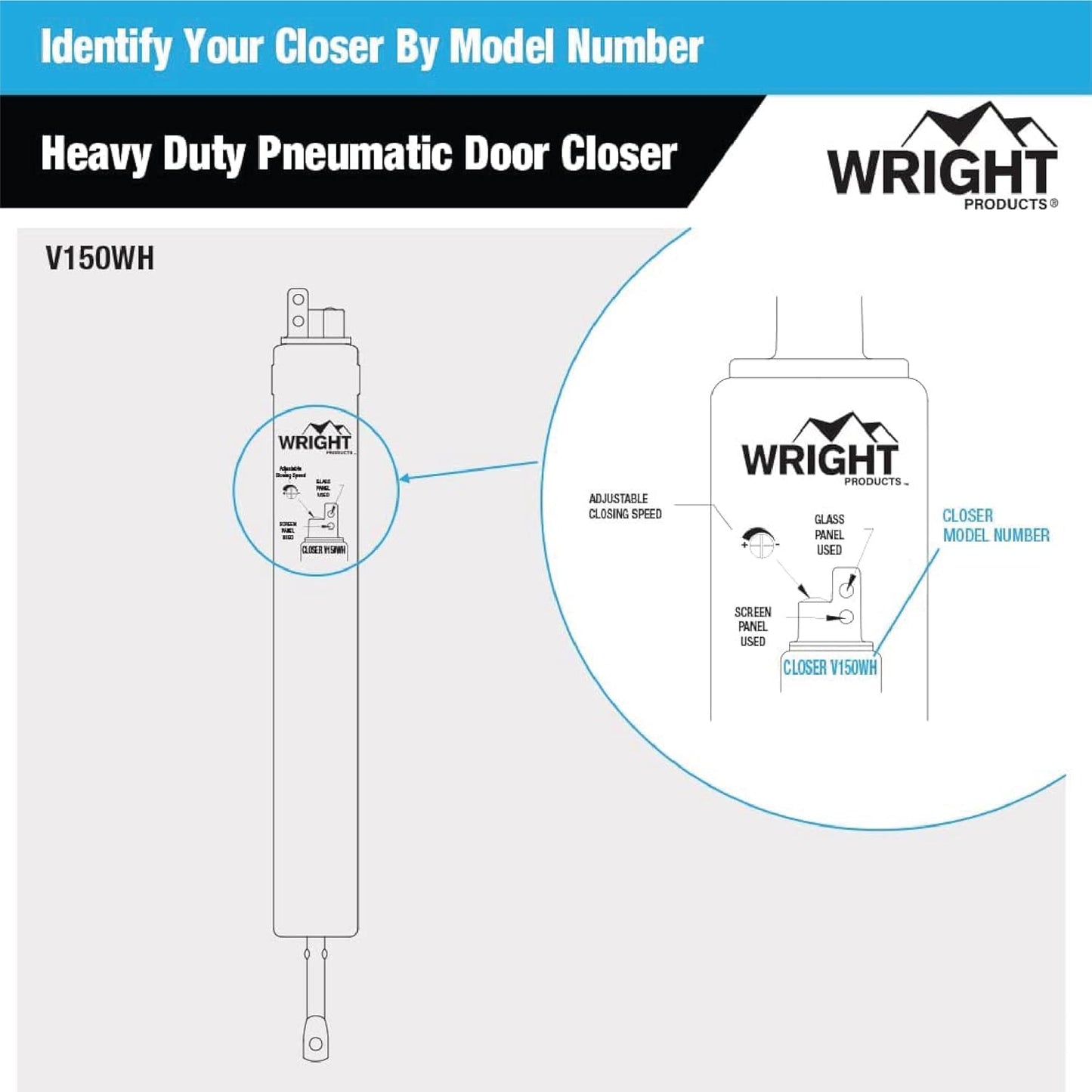 Wright Products - Heavy Duty Pneumatic Screen and Storm Door Closer, White