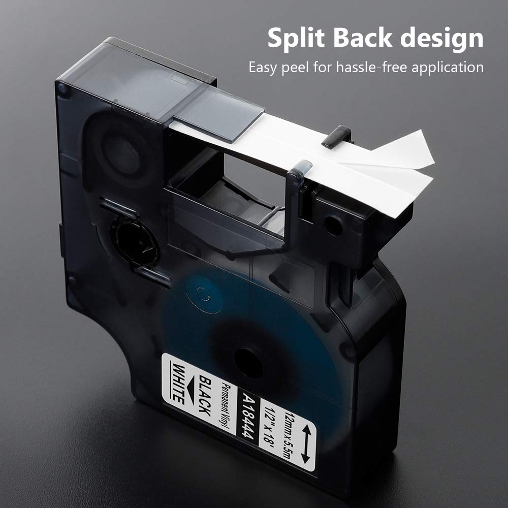 3 Pack Replace DYMO 18444 Rhino Industrial Permanent Vinyl Label Tapes Compatible with DYMO Rhino 4200 5200 5000 6000 Label Makers and More, Black on White, 1/2 inch x 18 feet