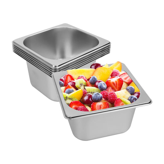 Auch 6 Pack Hotel Pans 1/6 Size 4 Inch Deep, Stainless Steel Steam Table Pan Catering Food Pan Warmer Tray Breading Tray Batter for Hotel, Restaurant, Buffet, Party Catering Supplies