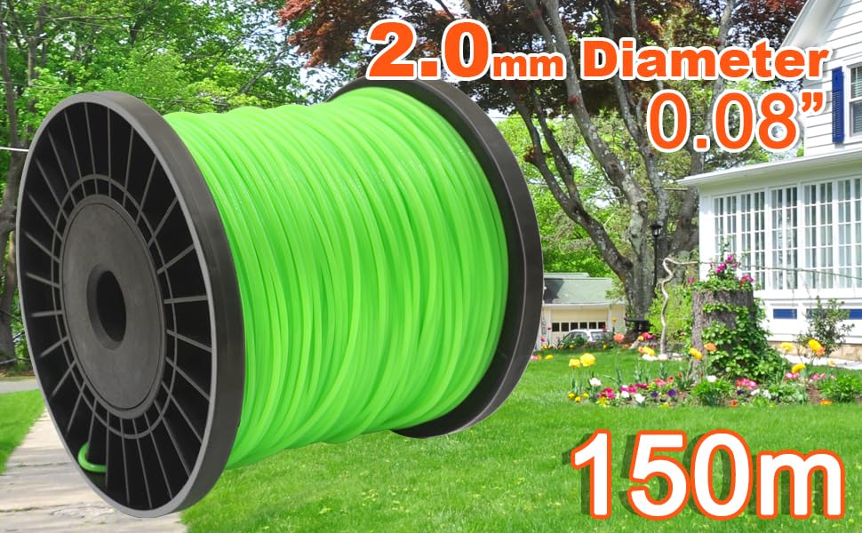 Zeqeey Nylon Replacement Grass Trimmer Line 0.08 inch - 492 Foot, Universal Round Strimmer String Cord Weed Eater Line, 2.0mm x 150m