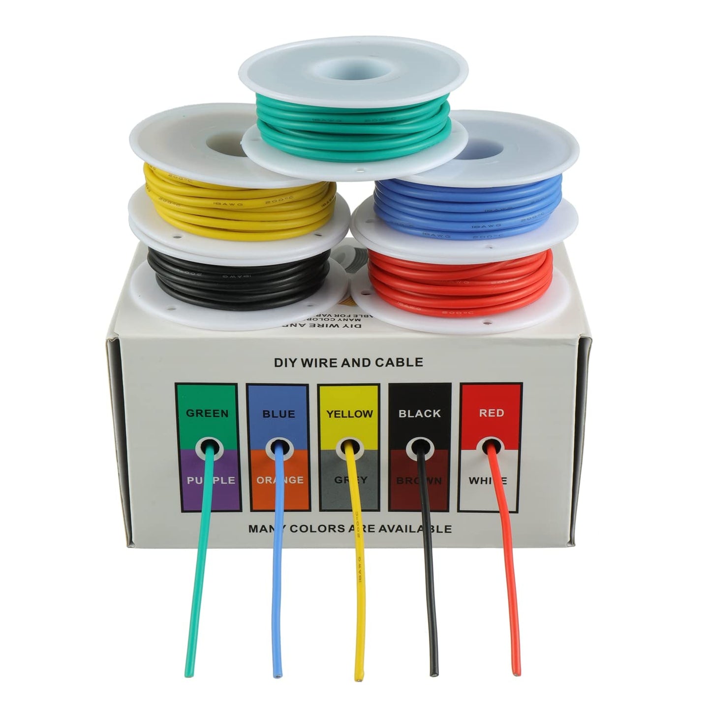 BOJACK 18 AWG Flexible Silicone Wire Electric Wire Hook up Wire Kit 300V Cables with Plus 20 φ3mm Heat Shrink Tubings and a Mini Wire Stripper(5 Colors 16.4Ft Each Color, 18AWG