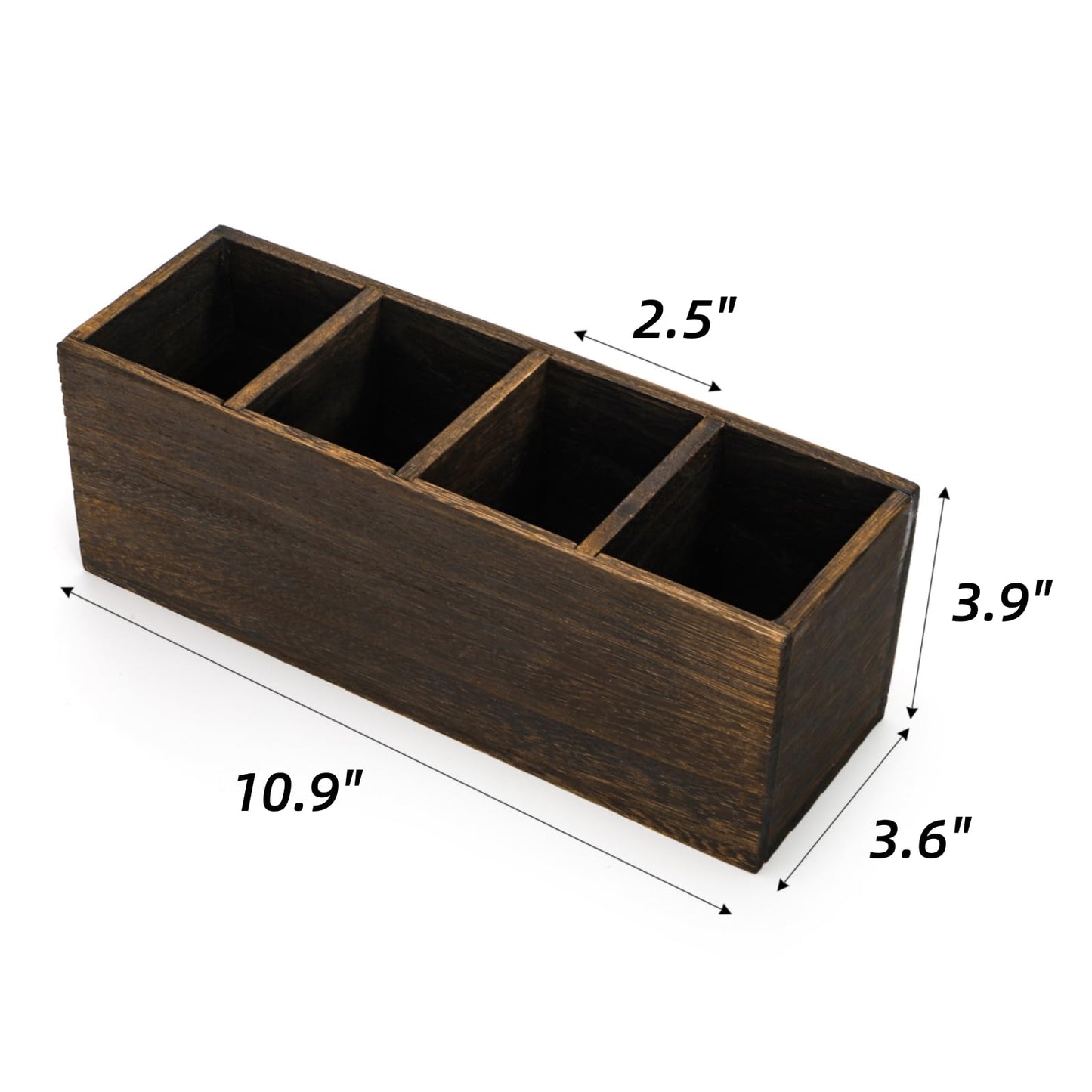 Dicunoy 2 Pack Wooden Pencil Holder for Desk, Rustic Wood Remote Control Holder Caddys, Retro Table Organizer with 4 Compartments for Art Supplies, Pen, Home, Office, School Classroom