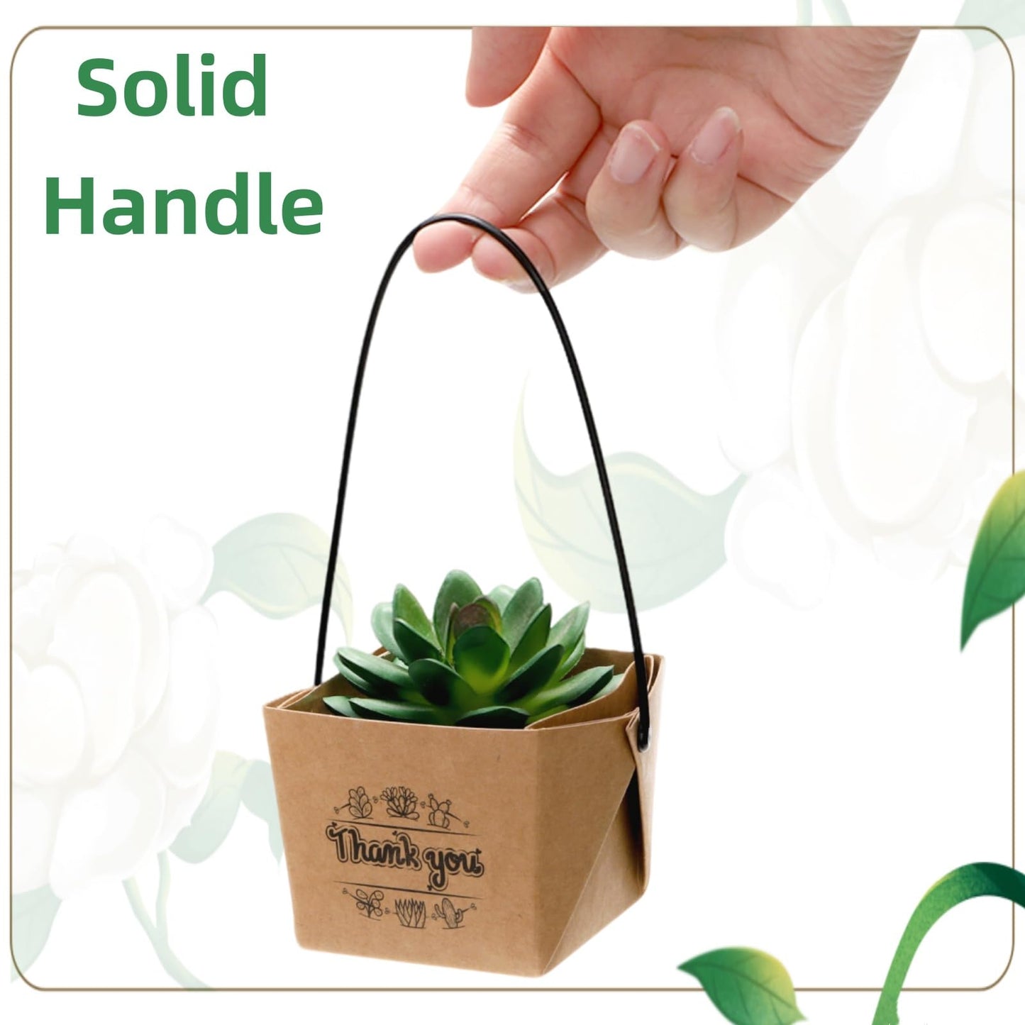 Covzoe 100 Pack Succulent Wraps Bags, Thank You Succulent Gift Box with Handles, Fits 2 Inch Pots, Waterproof Kraft Paper Party Favors for Guests Plants Wedding Decoration
