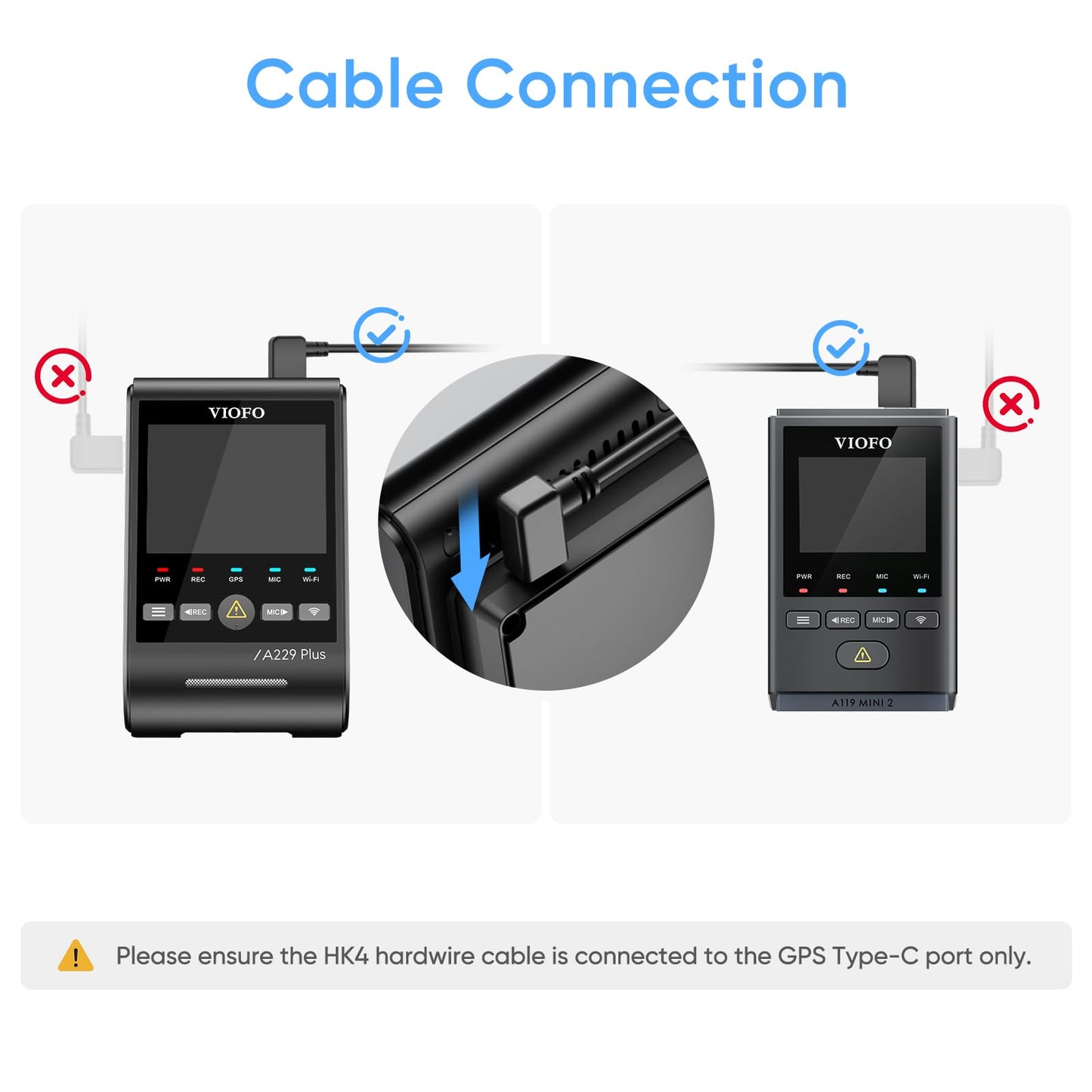 VIOFO HK4 Acc Hardwire Cable, USB-C Hard Wire Cable for A329 series/A229 series/A119Mini2/A139Pro/WM1/T130 Dash Cam, Low Voltage Protection for Parking Mode (Fuse Tap Not Included)
