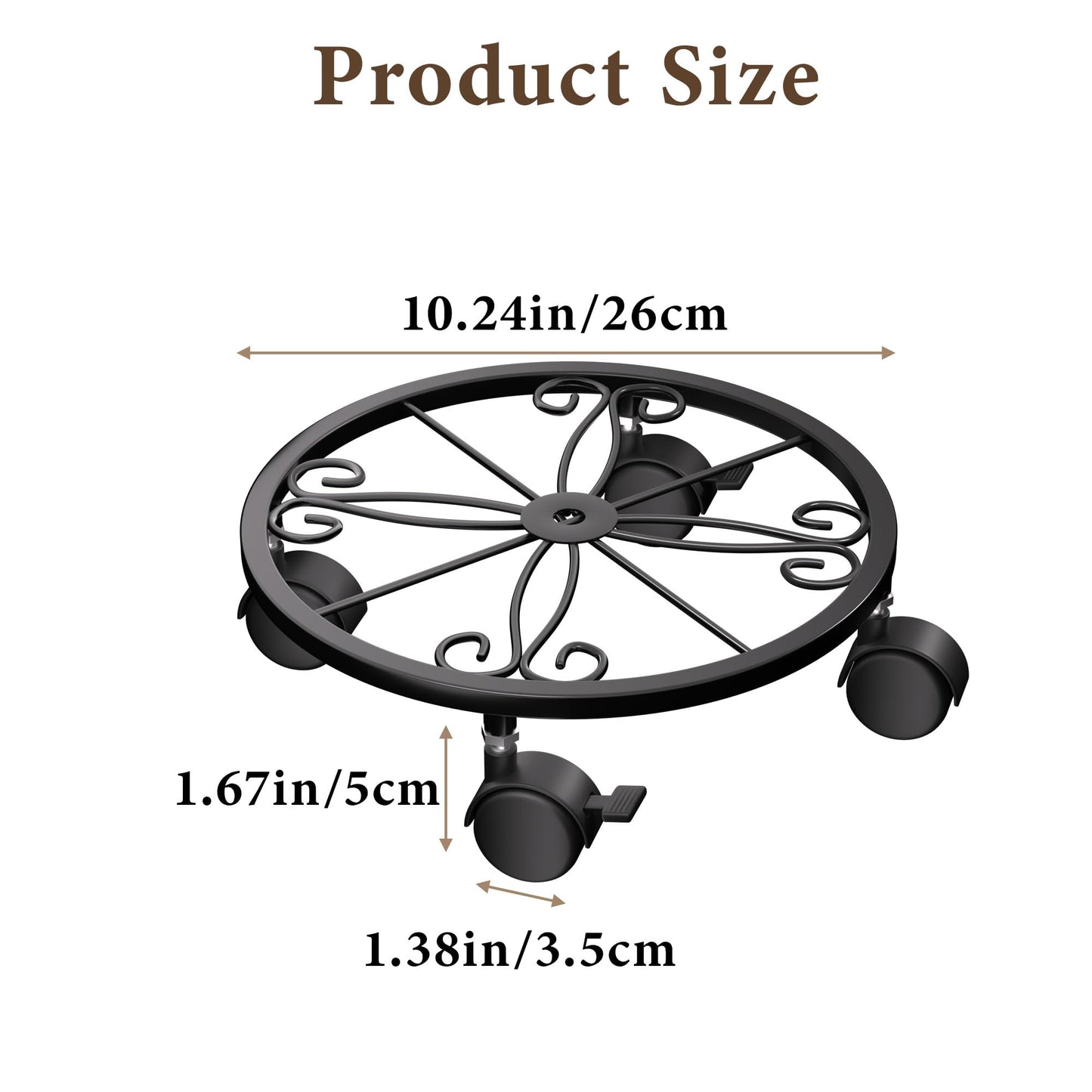 Chinpakden 10.24" Plant Stand with Wheels - 2 Pack Plant Caddy, 360 °Rotatable and Lockable Plant Rollers, Easy to Move, Plant Tray with Casters for Indoor Outdoor Wine Cellar.