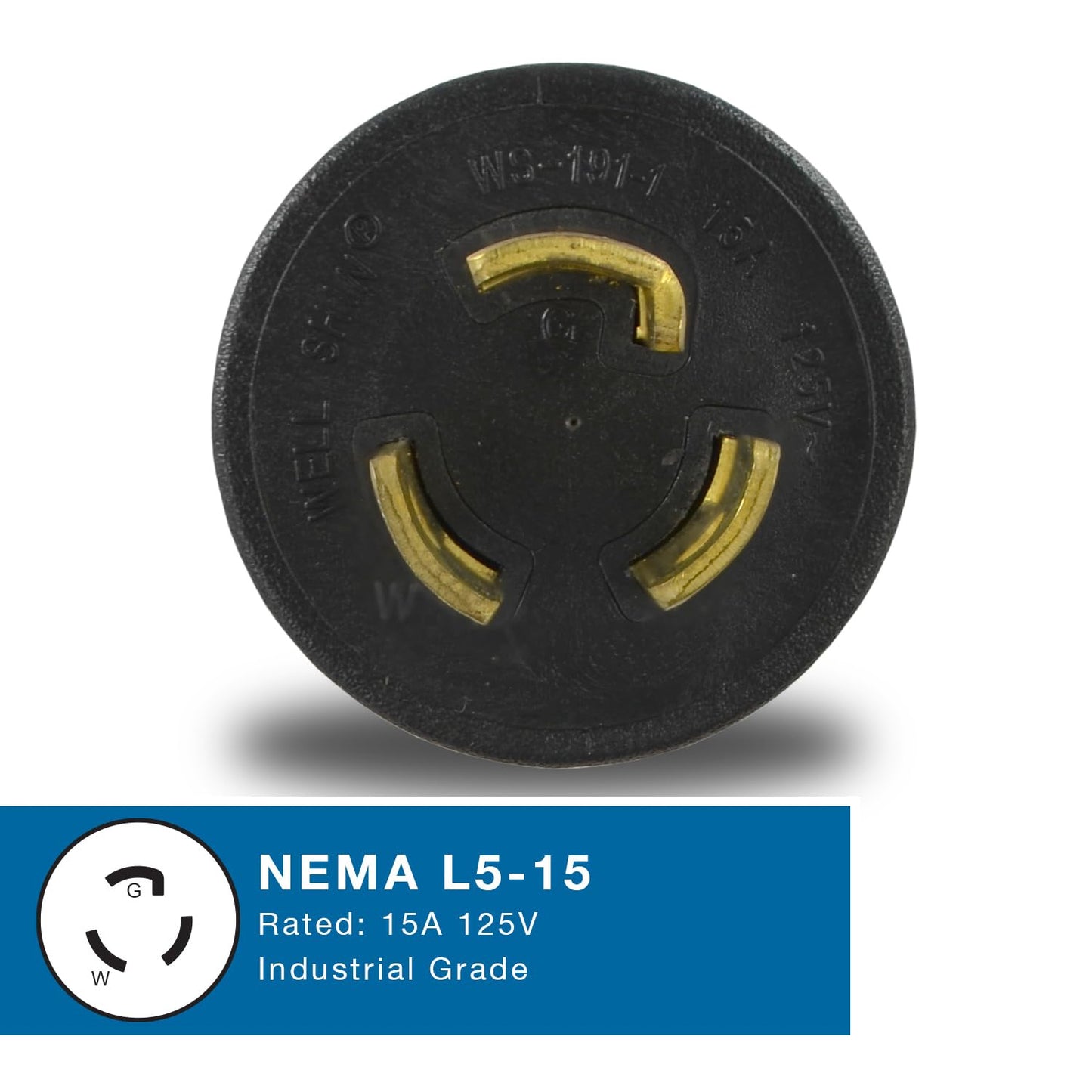 Conntek 30120, 15 to 15-Amp Locking Adapter with NEMA L5-15P male plug to 5-15R female connector