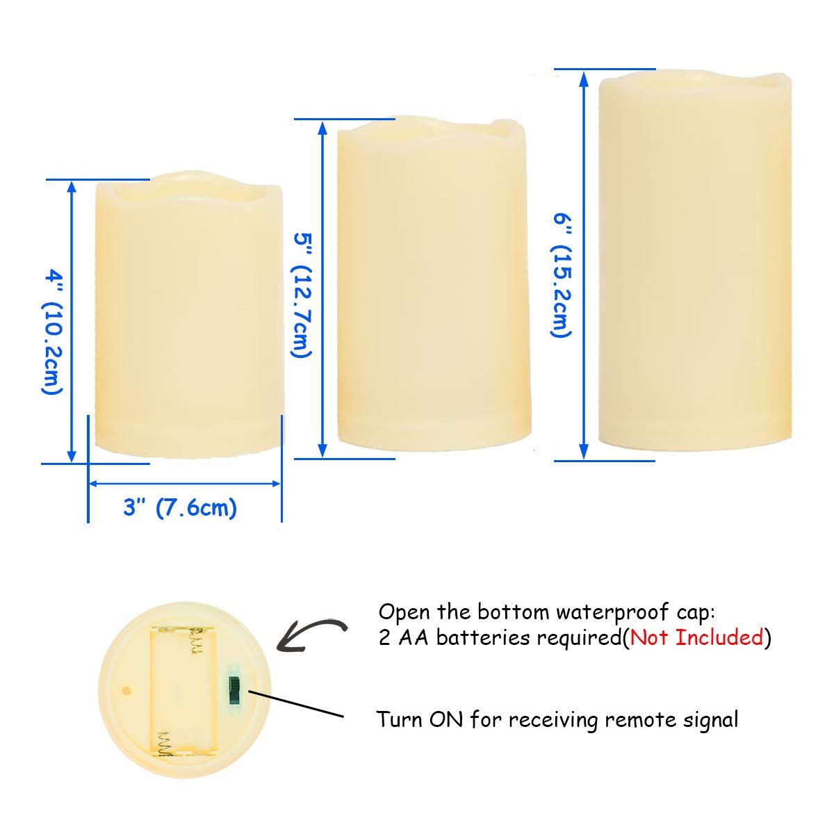 3 PCS 4"5"6" Outdoor Indoor Waterproof LED Pillar Candles with Remote Timer / Large Battery Operated Flickering Flameless Plastic Resin Fake Candles for Outside Patio Lantern Halloween Christmas Decorations