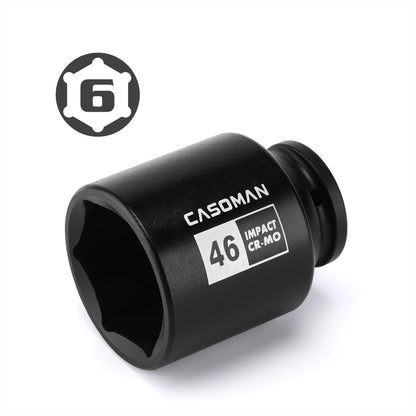 CASOMAN 1/2" Drive x 46mm Deep Impact Socket, 6-Point, 78mm Length, Metric, CR-MO