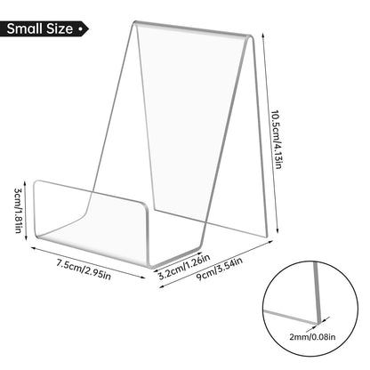 SIYOMG Acrylic Book Stand, 10 Pack Plastic Display Easel with Ledge, Clear Tablet Holder for Displaying Pictures, Albums, Books, Music Sheets, Notebooks, Artworks, CDs