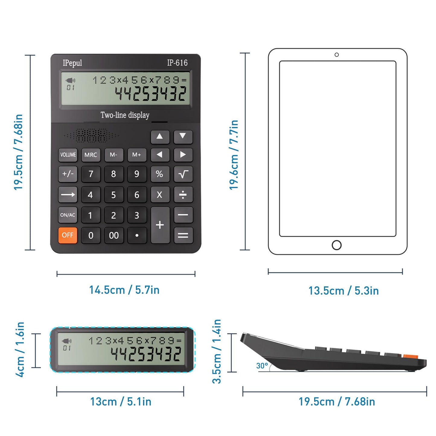 Calculators Desktop,Ipepul Talking Calculator with 2-line 12-Digits Large LCD Display and Large Button,4 Function Calculator for Business,Office,Store,School (Black)