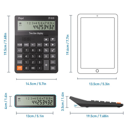 Calculators Desktop,Ipepul Talking Calculator with 2-line 12-Digits Large LCD Display and Large Button,4 Function Calculator for Business,Office,Store,School (Black)