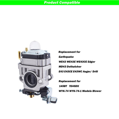 ALL-CARB Carburetor 300486 Kit Replacement for Earthquake E43 E43WC E43CE MC43 MC43E MC43CE 43cc Tiller Carburetor