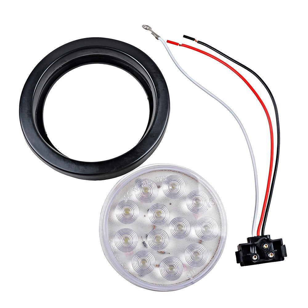 Astra Depot 2X Clear Lens White 12 LED 4" Round Back-up Reverse Light Grommet Plug Kit Truck Trailer RV