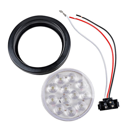Astra Depot 2X Clear Lens White 12 LED 4" Round Back-up Reverse Light Grommet Plug Kit Truck Trailer RV