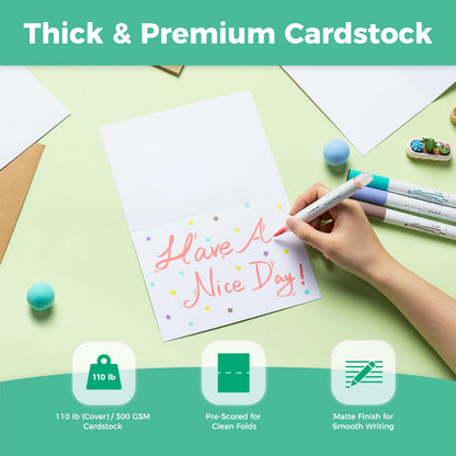 Blank White Cards and Envelopes 50 Pack, Ohuhu 5 x 7 Heavyweight Folded Cardstock and A7 Envelopes for DIY Greeting Cards, Wedding, Birthday, Invitations, Thank You Cards & All Occasions