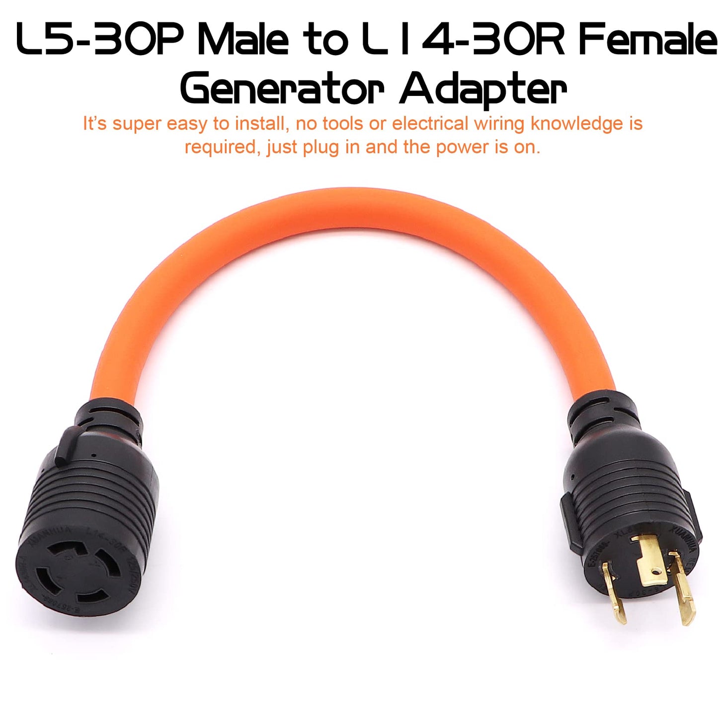 4 Prong to 3 Prong Generator Plug Adapter Cord, Nema L5-30P Generator Male to Nema L14-30R Transfer Switch Female,30Amp STW 10AWG 1.6FT