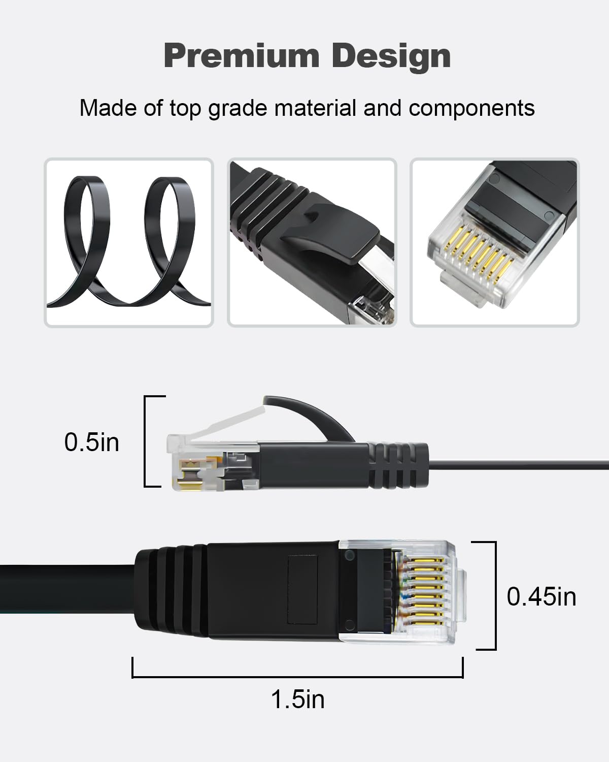 Yauhody 15ft CAT6 Ethernet Cable Black, High Speed Solid Flat CAT6 Gigabit Internet Network LAN Patch Cords, Bare Copper Snagless RJ45 Connector for Modem, Router, Computer (15ft 6Pack, Black)