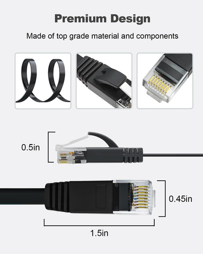 Yauhody 15ft CAT6 Ethernet Cable Black, High Speed Solid Flat CAT6 Gigabit Internet Network LAN Patch Cords, Bare Copper Snagless RJ45 Connector for Modem, Router, Computer (15ft 6Pack, Black)