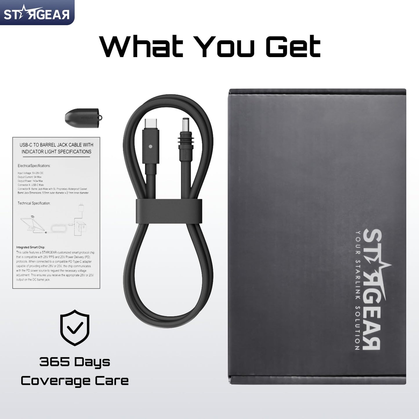 STARGEAR Starlink Mini Cable 6.5FT, 16AWG Starlink Cable with Indicator Light 140W USB C to DC, Accessories for Starlink Work with 60W+ PD Source, Compatible with 28V PPS 20V PD Protocols