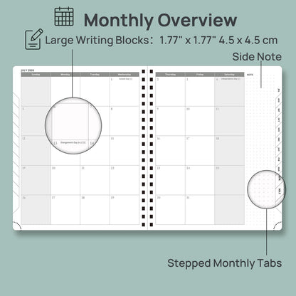 POPRUN Planner 2026-2027 (Large - 8.5'' x 10.5'') Academic Weekly Calendar (July 2026 - June 2027) with Hourly Time Slots, Monthly Tabs, 100GSM Thick Papers, Spiral Leather Cover - Brown