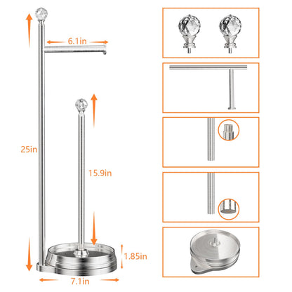 Kasunto Toilet Paper Holder for Bathroom, Heavy Weighted Metal Free Standing Toilet Paper Holder Stand with Crystal Ball, Toilet Paper Roll Stand for Bathroom Accessories