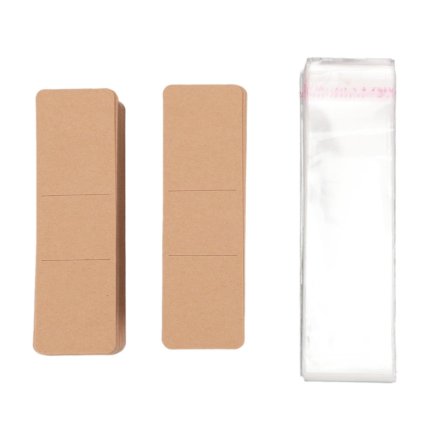 Bookmark Sleeves, 200PCS Blank Kraft Bookmarks Sleeves, Bookmarks Display Card and Transparent Self Adhesive Bag for Crafting Bookmark Wrapping