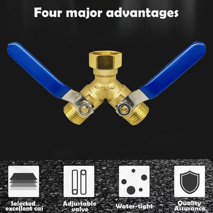 304 Stainless Steel Garden Hose Splitter 2 Way Heavy Duty,Full Flow Hose Y Splitter with Long Handle, 3/4" GHT Thread Y Valve Water Garden Hose Tap Adapter