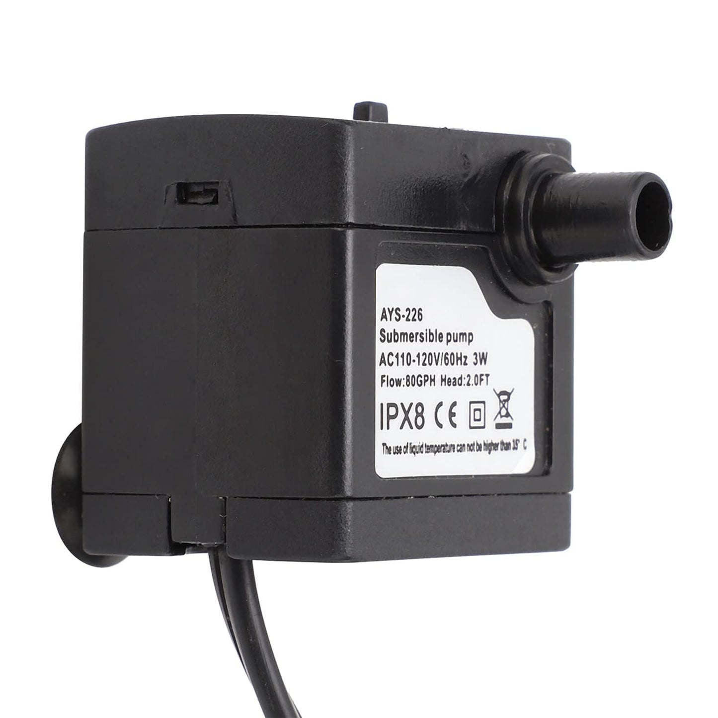 AC110‑120V Mini Submersible Water Pump 3W 80GPH Silent Small Fountain Pump with 3.3ft Hose for Fish Tank Pump Pond Fountain Hydroponics
