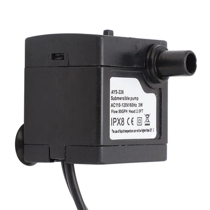 AC110‑120V Mini Submersible Water Pump 3W 80GPH Silent Small Fountain Pump with 3.3ft Hose for Fish Tank Pump Pond Fountain Hydroponics
