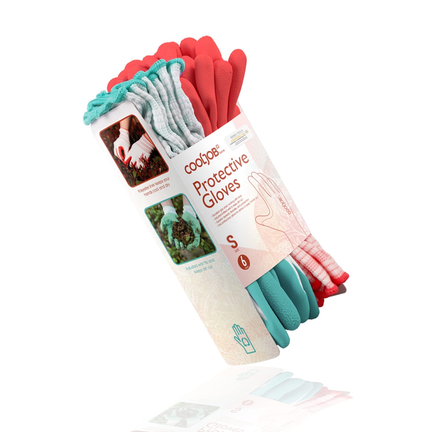 COOLJOB Garden Gloves for Women, 6 Pairs Breathable Rubber Coated Non-slip Palm, for Outdoor Work, Weeding Landscaping, Lawn Yard, Ladies Small Size Fits Most, Red & Green (Half Dozen S)