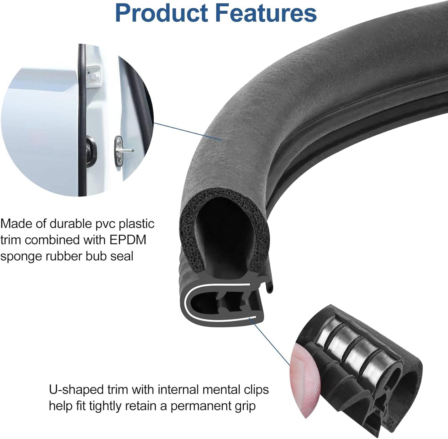 Automotive Door Weather Stripping 20Ft/6.1m Car Door Rubber Edge Trim Seal Strip Gasket with Side Bulb for Car Bus Camper Boat RV Truck Doors