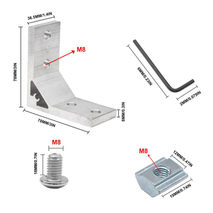 Seekliny 4Pcs 4040 Corner Brackets Set with Nuts and Screw 4040 Hardware for 4040 Aluminum Extrusion 4040 Accessories