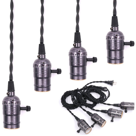 Swpeet Vintage 4 Light Sockets Pendant Hanging Light Cord with Switches E26 / E27 Solid Industrial Triple Lamp Sockets Cord for Kitchens / Dining Rooms / Bars / Restaurants