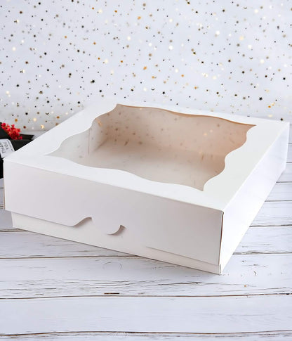 12"x12"x3" White Bakery Boxes with PVC Window for Pie and Cookies Boxes Large Natural White Paper Box,Pack of 12