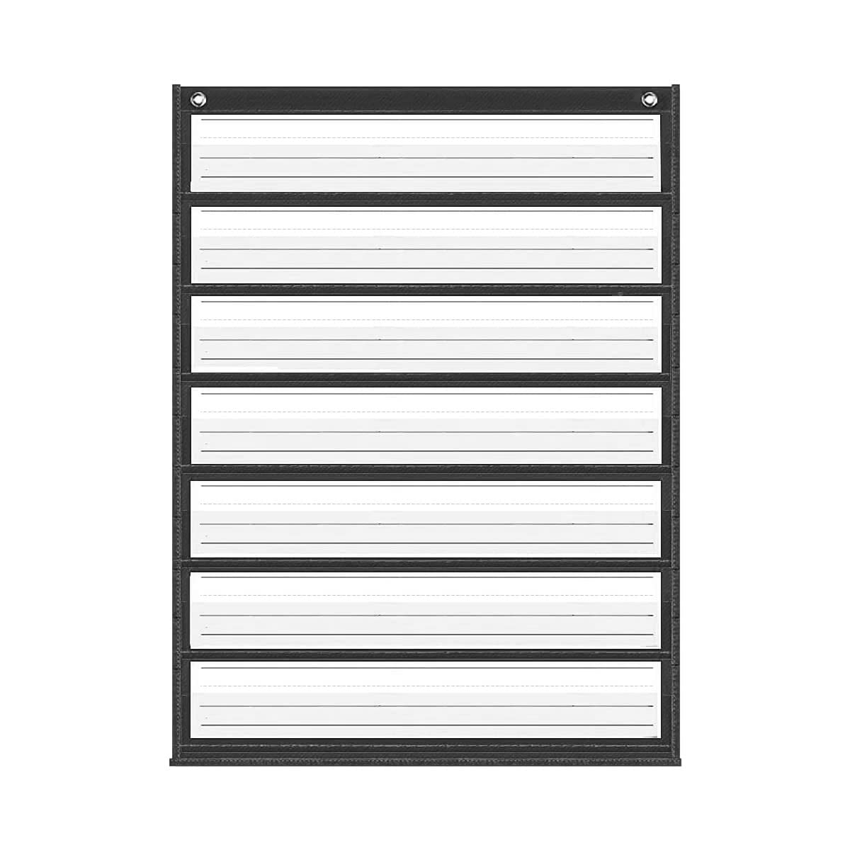 Auchq Magnetic Pocket Chart,Standard Pocket Chart with 7+1 Pockets,14 Double-Sided Dry-Eraser Cards for Daily Schedule,Class Demonstrations,Classroom Office Home Activities (Black)