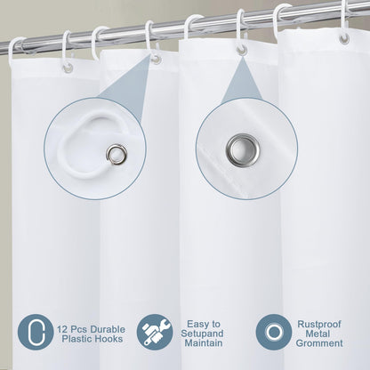 UFRIDAY White Extra Long Shower Curtain 84 inches Long,Washable Fabric Shower Curtain Liner with Hooks Hotel Bathroom Curtains Shower Set